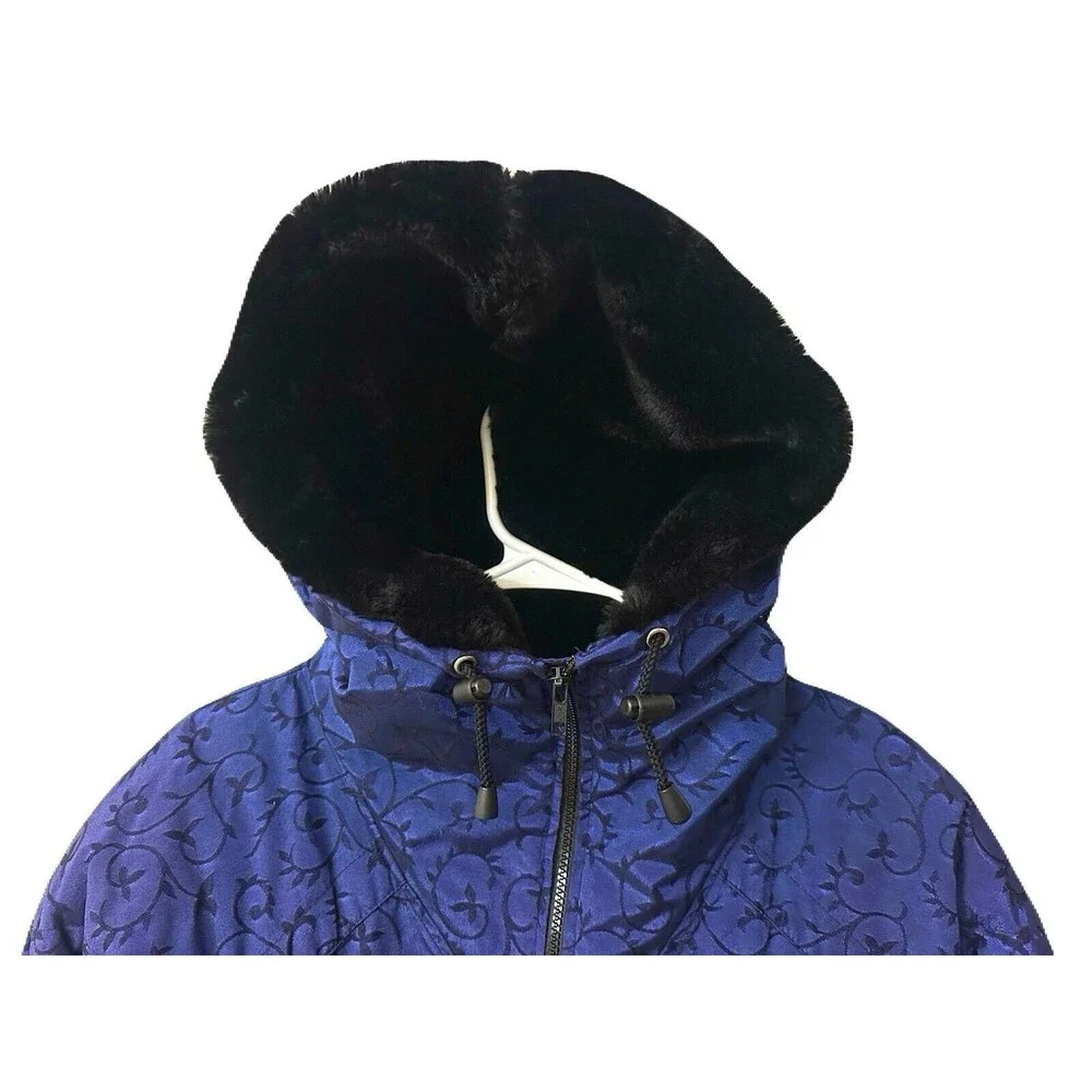 Vintage 80s Nils Skiwear Womens Size Medium 10 Winter Jacket Purple Floral Moti